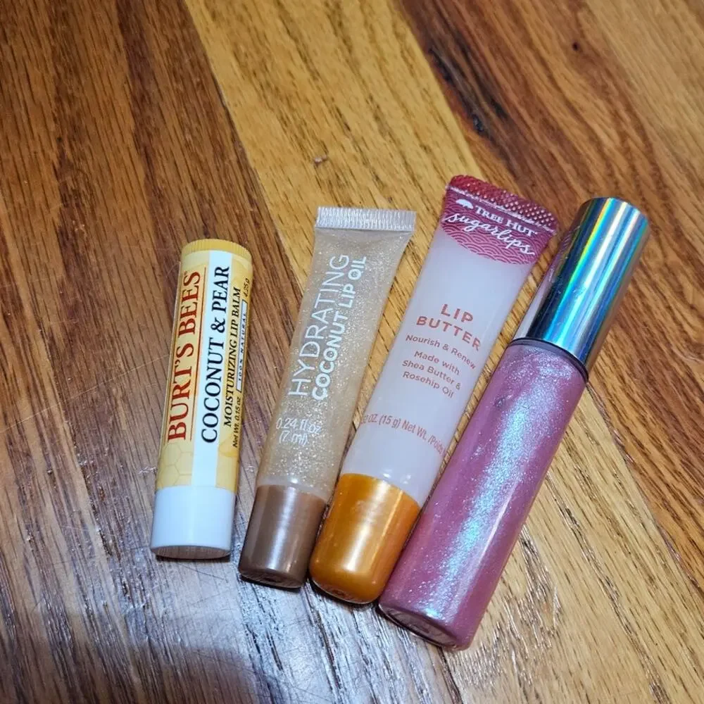 LOT Burt's Bees Coconut Pear Lip Balm, Coconut Lip Oil, Tree Hut Lip Butter +1